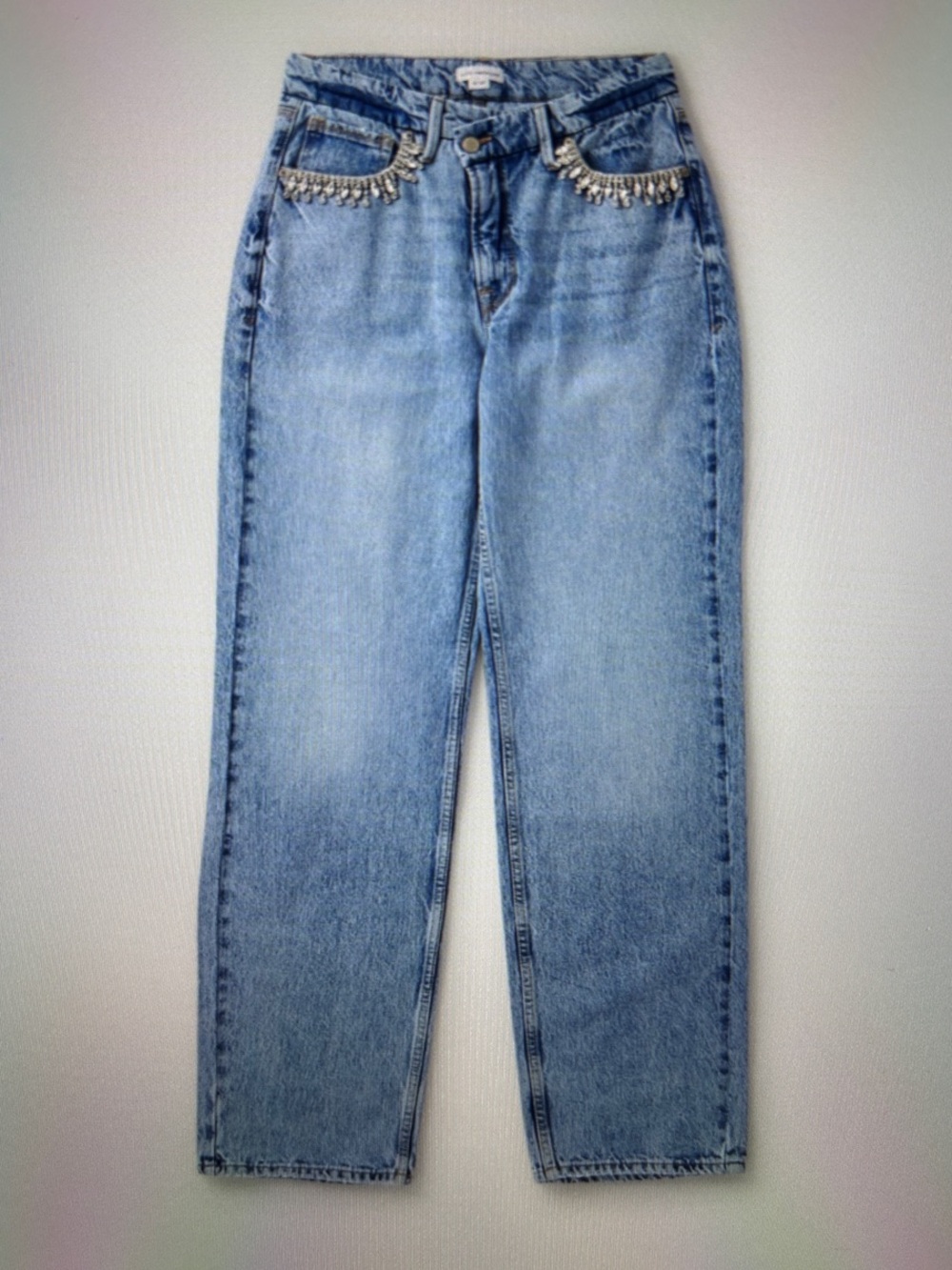 Good American Light Blue Straight-Leg Jeans with Pocket crystals 90’s crossover